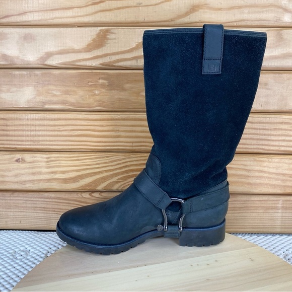 Sperry Top Sider Womens 6.5 US Black Leather Harness Boots Mid Calf Pull-on - Picture 10 of 11